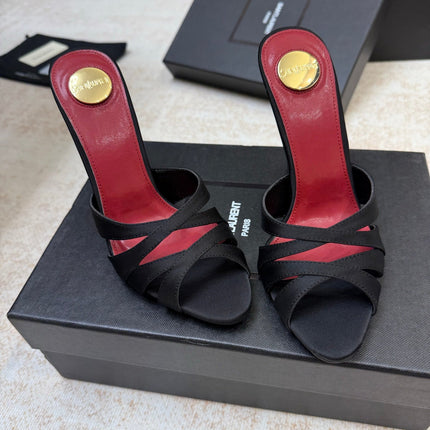 YSL 26S HEELED SANDALS 105 MM IN BLACK SATIN