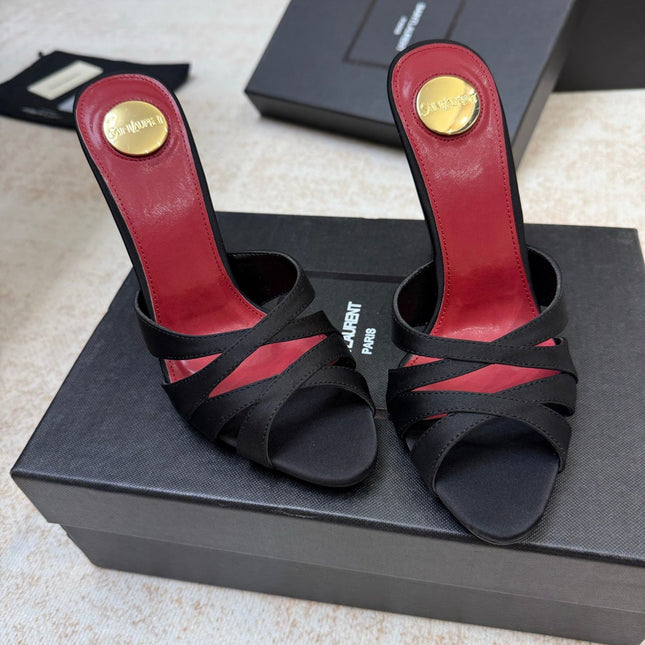 YSL 26S HEELED SANDALS 105 MM IN BLACK SATIN