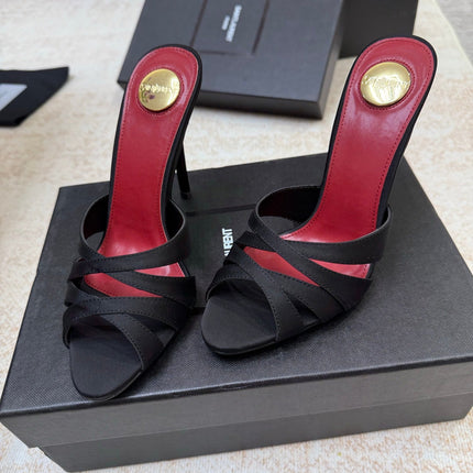 YSL 26S HEELED SANDALS 105 MM IN BLACK SATIN