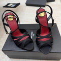 YSL 26S STRAPPY HEELED SANDALS 105 MM IN BLACK SATIN