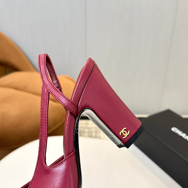CC SLINGBACK IN BURGUNDY RED MIX BLACK CALFSKIN