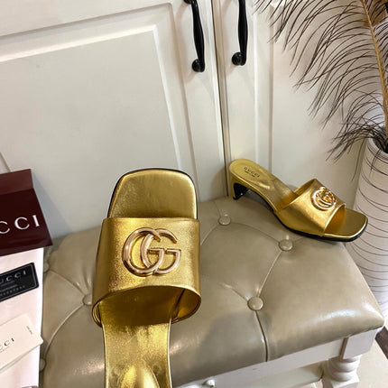 GUCCI 26S HIGH-HEELED SANDALS IN GOLD CALFSKIN WITH GOLD HARDWARE