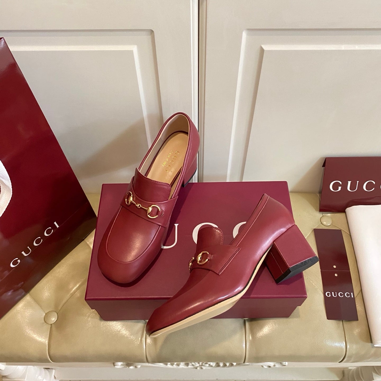 GUCCI 26S HORSEBIT LOAFERS 55 MM IN RED SMOOTH CALFSKIN