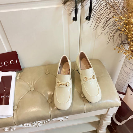 GUCCI 26S HORSEBIT LOAFERS 55 MM IN CREAM WHITE GLOSSY CALFSKIN