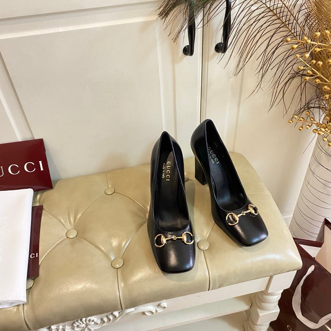 GUCCI 26S HORSEBIT MID-HEEL PUMPS 100 MM IN BLACK CALFSKIN