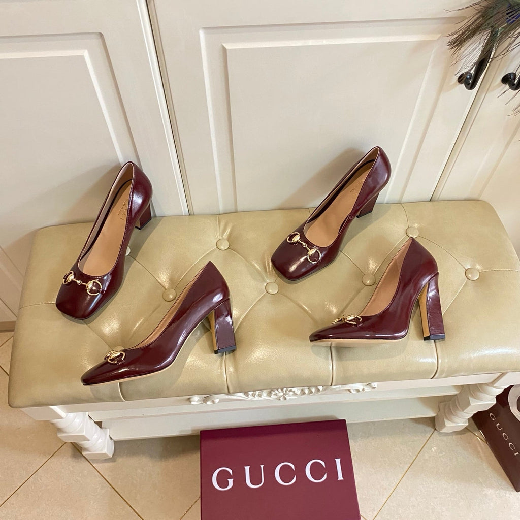 GUCCI 26S HORSEBIT MID-HEEL PUMPS 100 MM IN DARK RED CALFSKIN