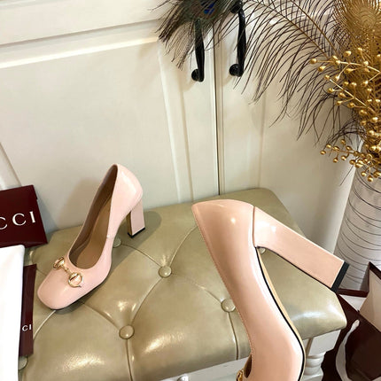 GUCCI 26S HORSEBIT MID-HEEL PUMPS 100 MM IN NUDE PINK CALFSKIN