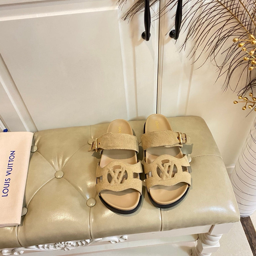 LV 26S ISOLA COMFORT MULES IN DARK BEIGE SUEDE