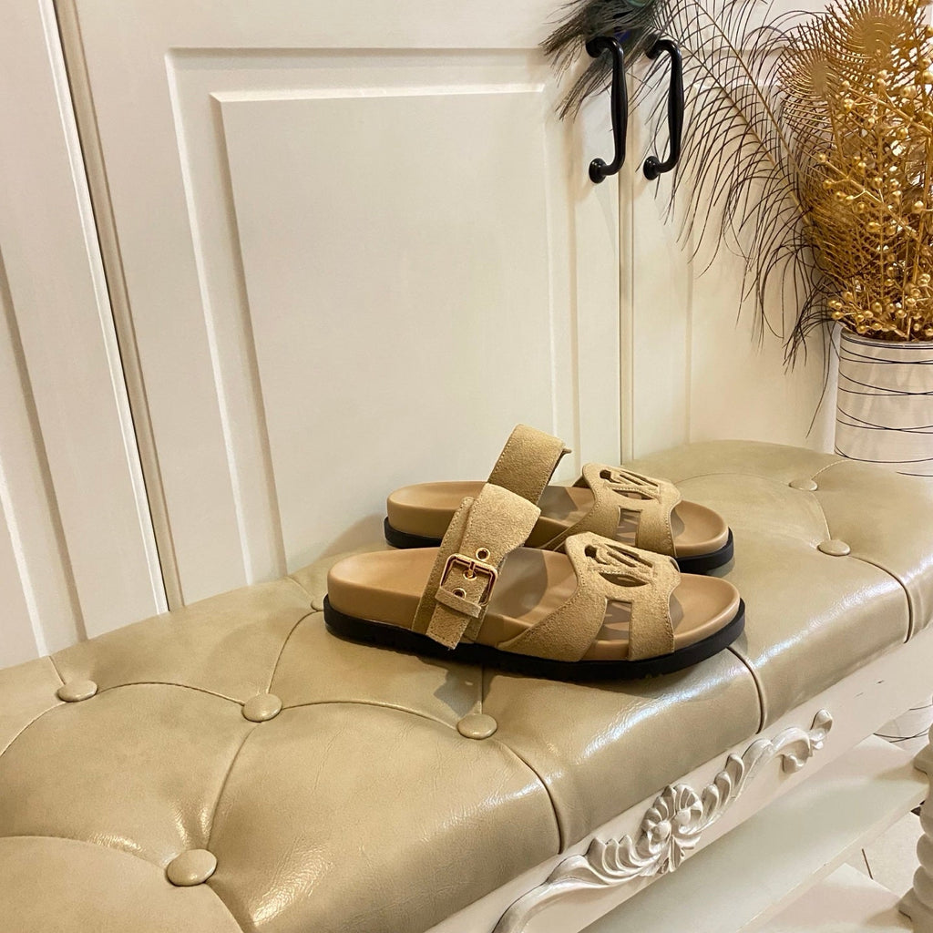 LV 26S ISOLA COMFORT MULES IN DARK BEIGE SUEDE