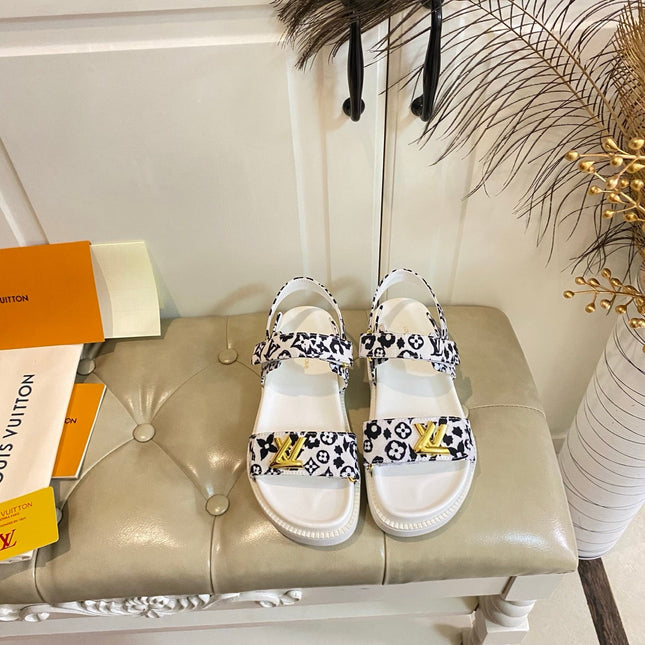 LV 26S SANDALS IN WHITE AND BLACK CANVAS