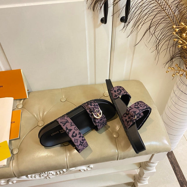 LV 26S DOUBLE-STRAP PILLOW MULES IN DARK PURPLE CANVAS