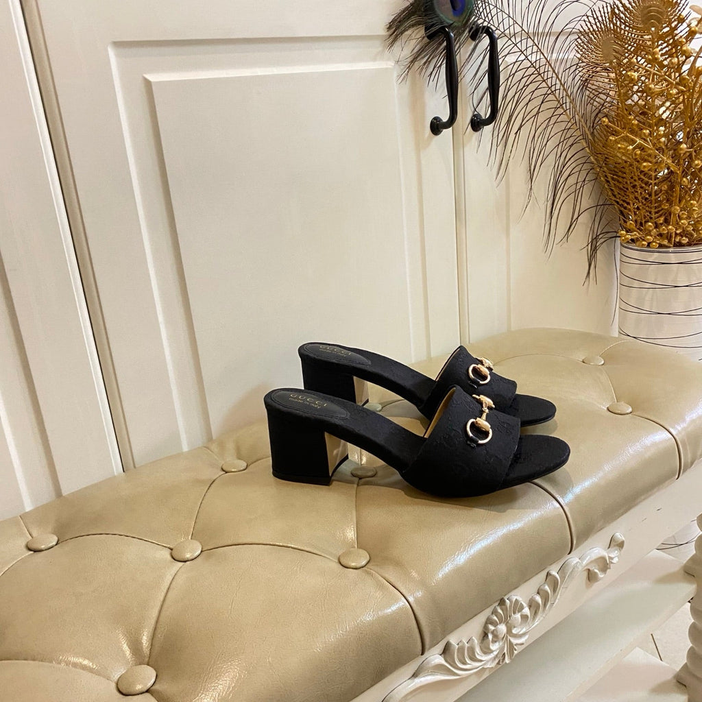 GUCCI 26S HIGH-HEELED SANDALS 65 MM IN BLACK CANVAS
