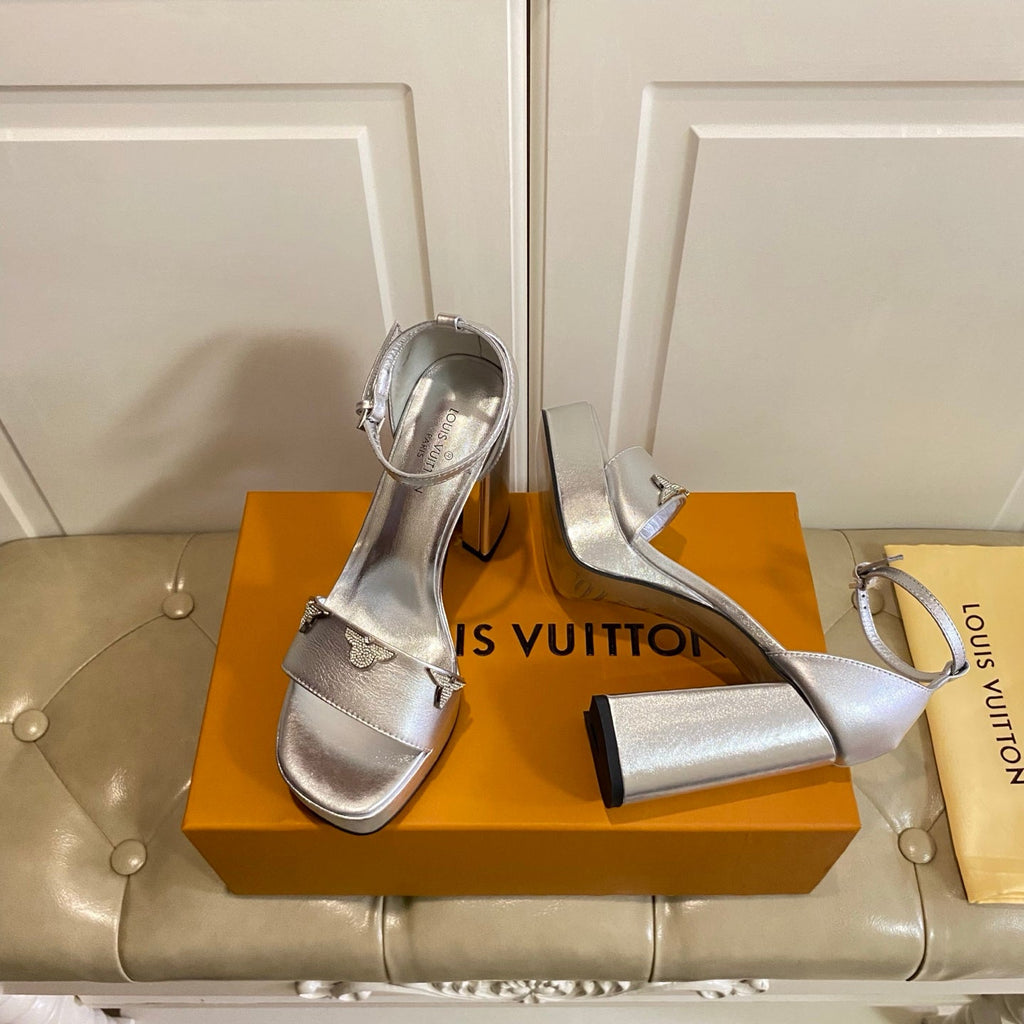 LV 26S HIGH-HEELED SANDALS 110 MM IN SILVER CALFSKIN