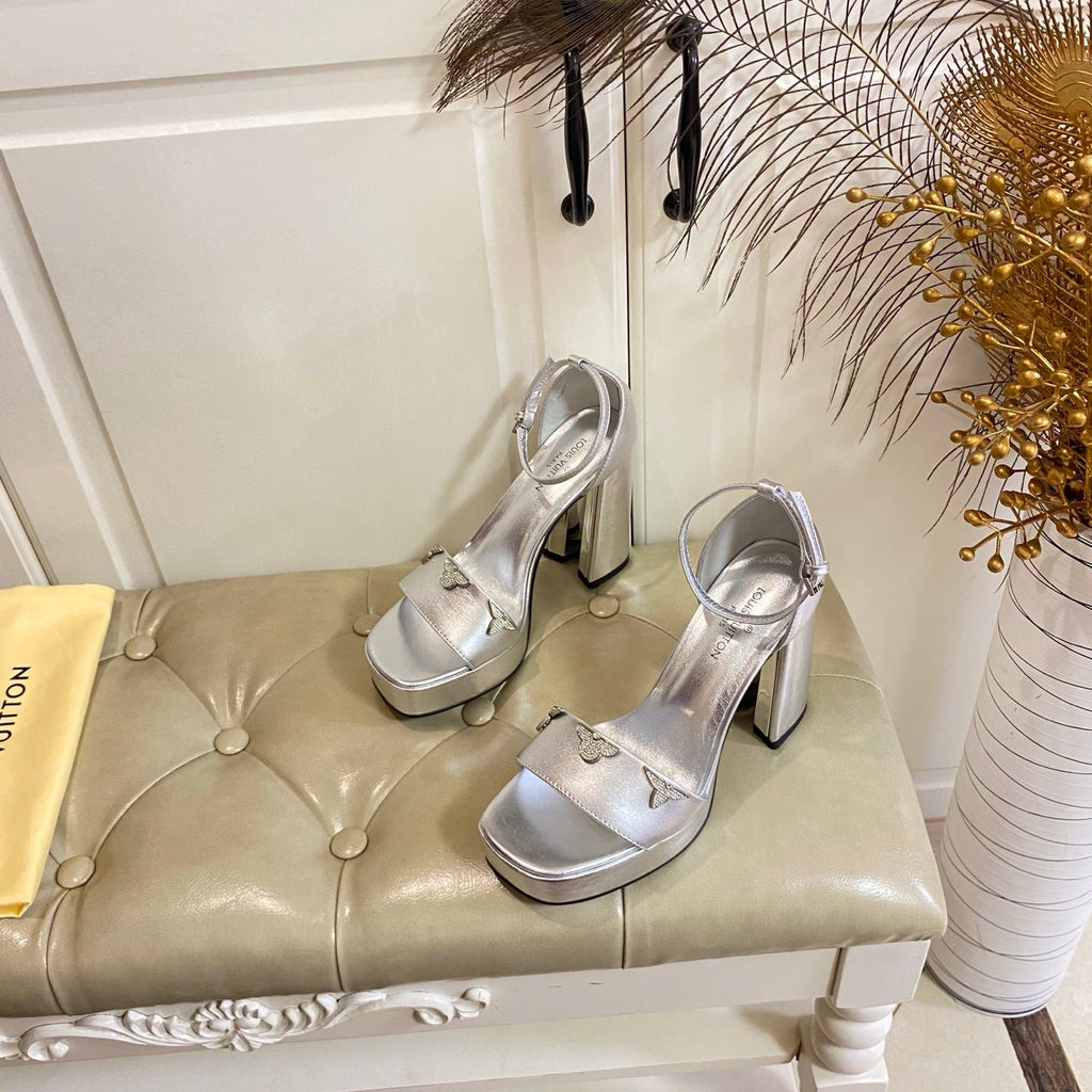 LV 26S HIGH-HEELED SANDALS 110 MM IN SILVER CALFSKIN