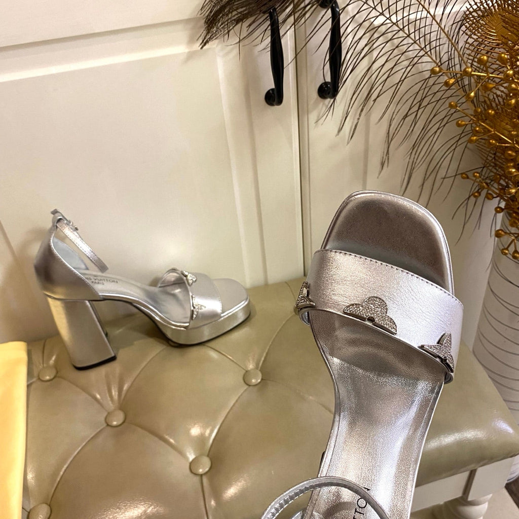 LV 26S HIGH-HEELED SANDALS 110 MM IN SILVER CALFSKIN
