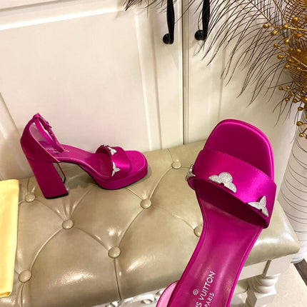 LV 26S HIGH-HEELED SANDALS 110 MM IN PINK SATIN AND CALFSKIN