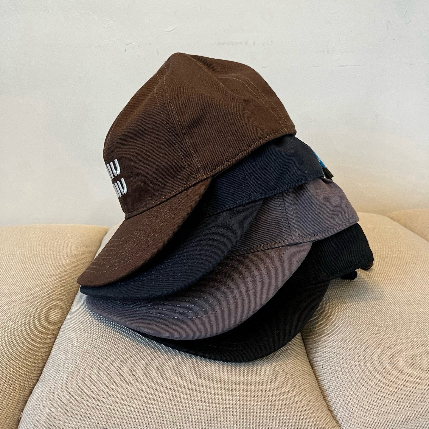 MIUMIU BASEBALL CAP IN NAVY BLUE KHAKI FABRIC STYLE 5