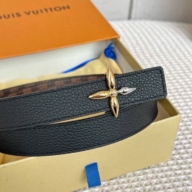 LV FLOWERGRAM 25 MM REVERSIBLE BELT IN BROWN DAMIER CALFSKIN GOLD MIX SILVER HARDWARE