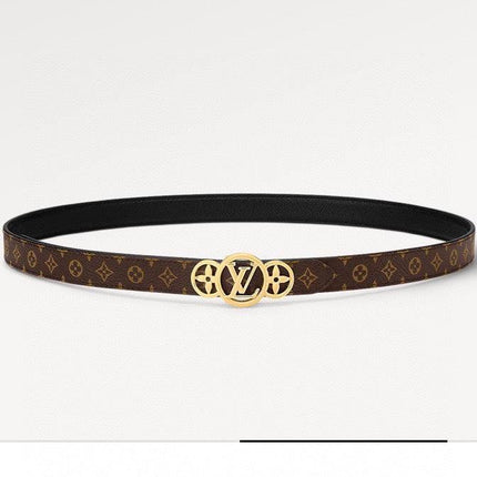 LV S-LOCK BELT 20 MM TAUPE BROWN MONOGRAM AND BLACK CALFSKIN GOLD HARDWARE