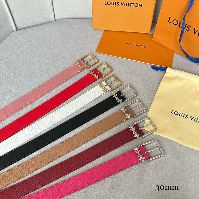 LV Bloom 30mm Belt Gold Buckle Pink Brown Leather