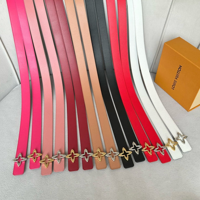 LV  MINI FLOWERGRAM 30MM REVERSIBLE BELT IN BRIGHT PINK CALFSKIN GOLD HARDWARE