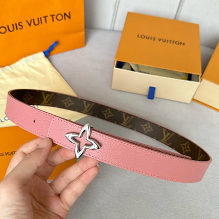 LV  MINI FLOWERGRAM 30MM REVERSIBLE BELT IN BLUSH PINK CALFSKIN SILVER HARDWARE