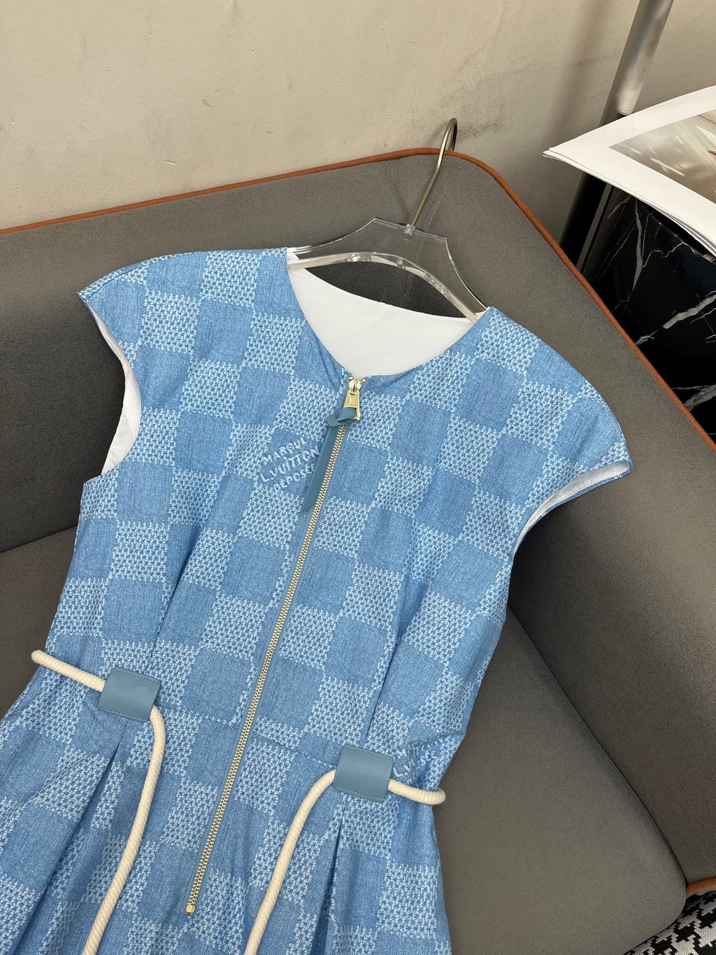 LV FRONT ZIP SLEEVELESS DRESS BLUE 25S IN POLYESTER 266638