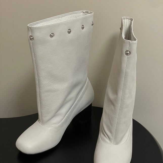 ALO 25S PALOMA WOOL TIERED BOOTS IN CREAM WHITE LAMBSKIN WITH STUD