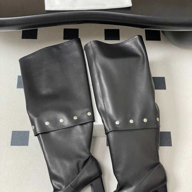 ALO 25S PALOMA WOOL TIERED BOOTS IN BLACK LAMBSKIN WITH STUD
