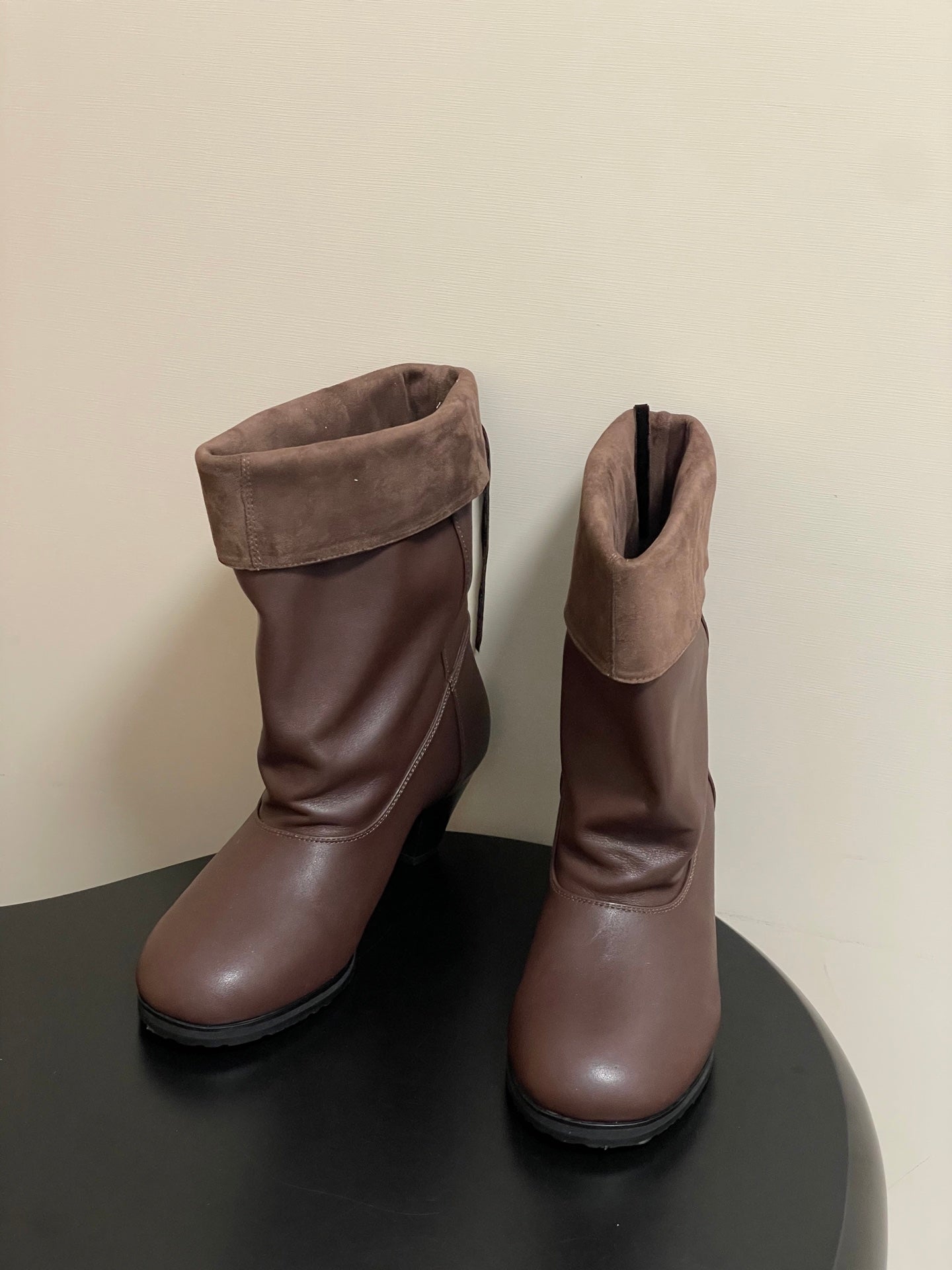 ALO 25S FOLD-OVER ANKLE BOOTS 50 MM IN DARK BROWN LAMBSKIN