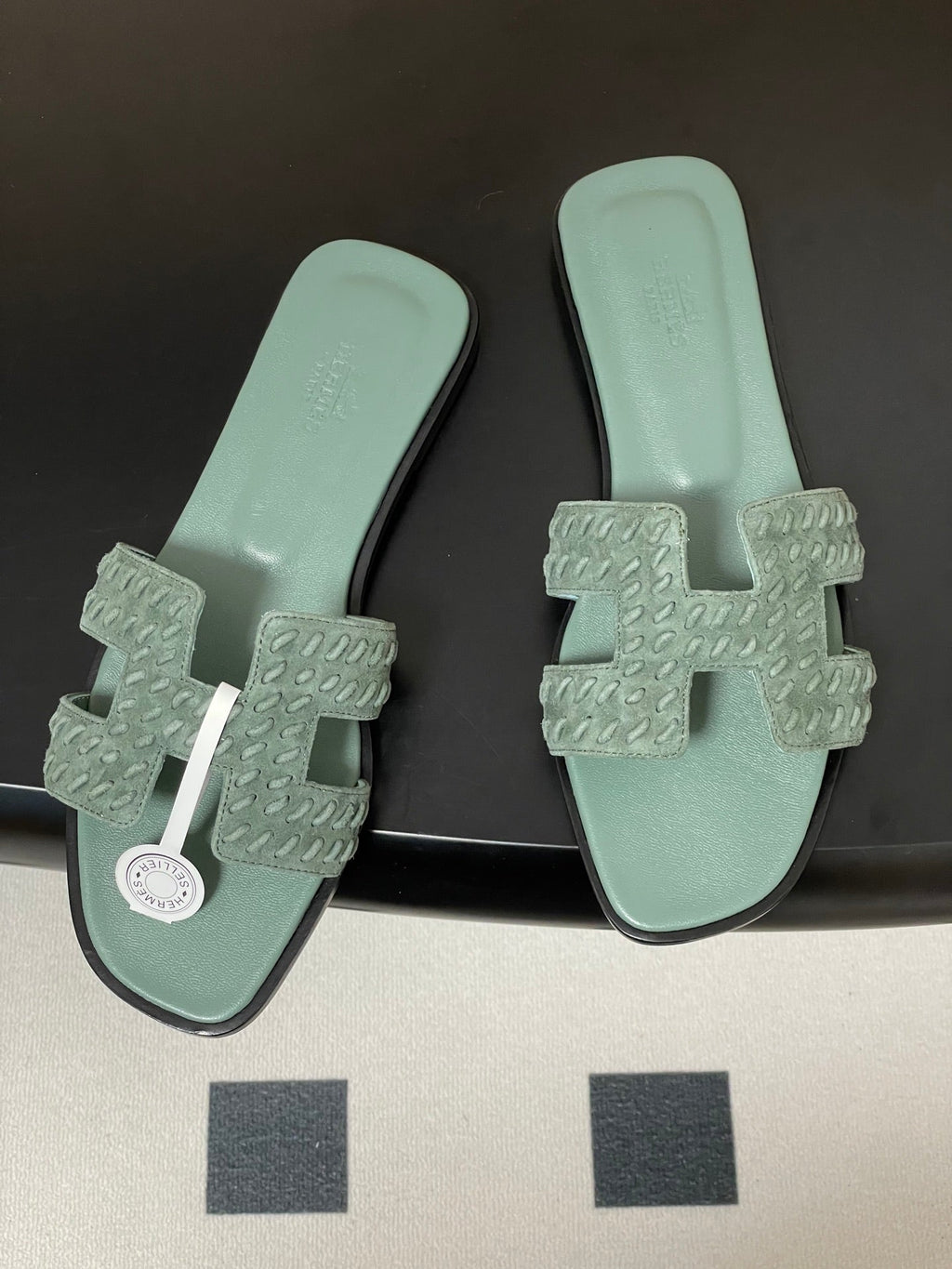 HM 25S ORAN SANDAL IN DUSTY MOSS GREEN SUEDE AND LAMBSKIN