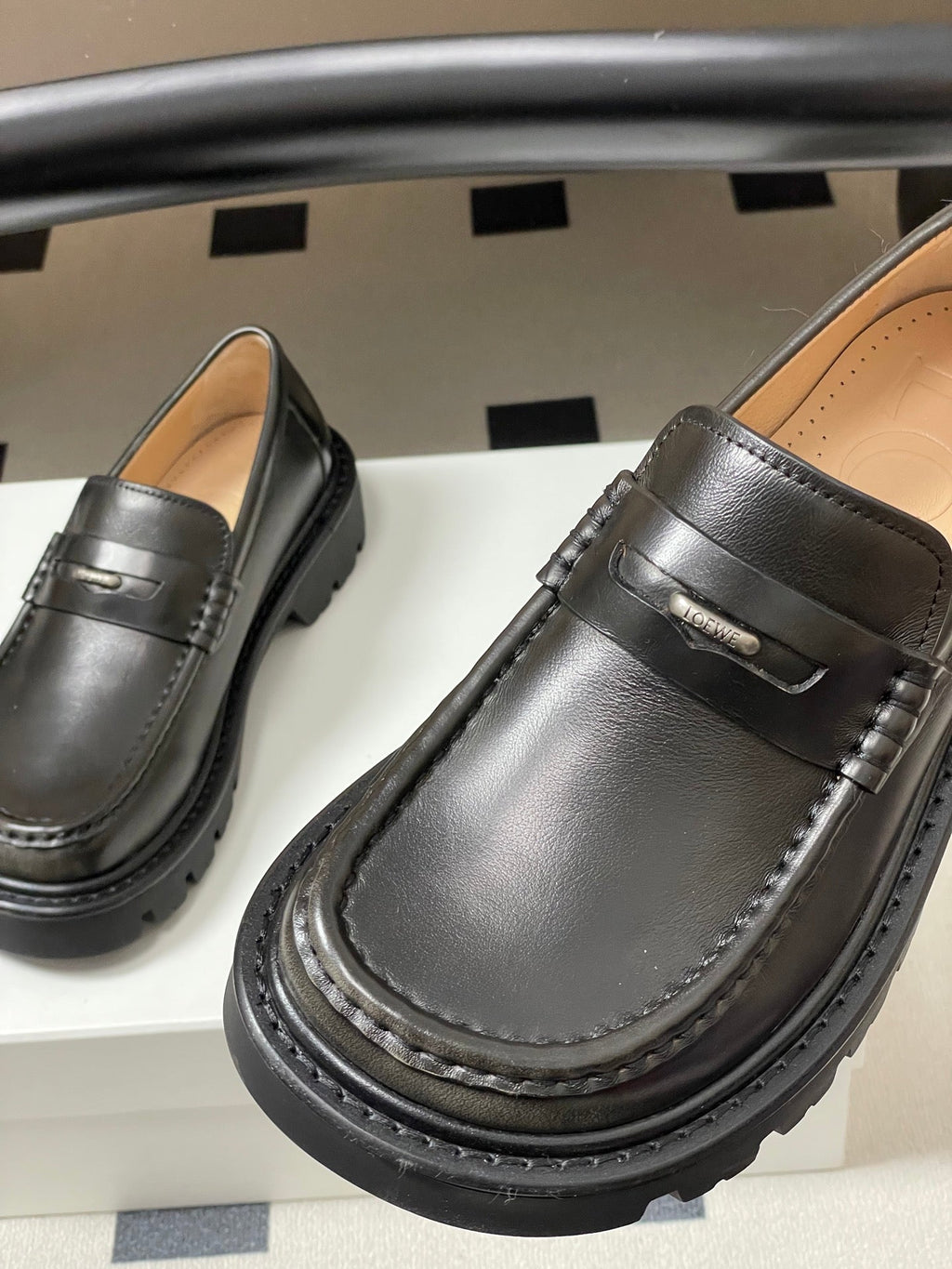 LOEWE 26S LOAFER IN DARK OLIVE GRAY CALFSKIN