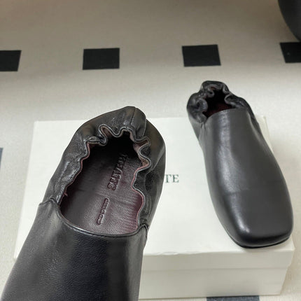 CELINE 26S ELASTIC-BACK FLAT SHOES IN BLACK LAMBSKIN
