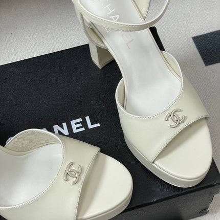 CHANEL 26S HIGH HEEL SANDALS 120 MM IN CREAM WHITE LAMBSKIN