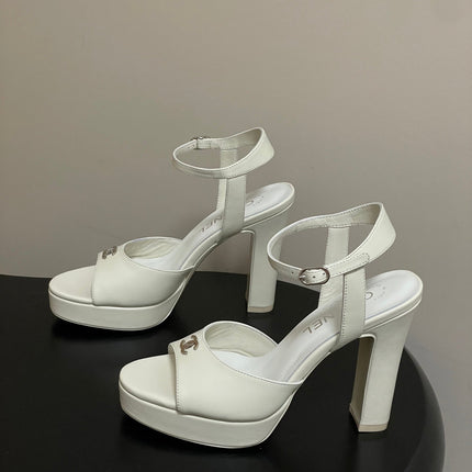 CHANEL 26S HIGH HEEL SANDALS 120 MM IN CREAM WHITE LAMBSKIN