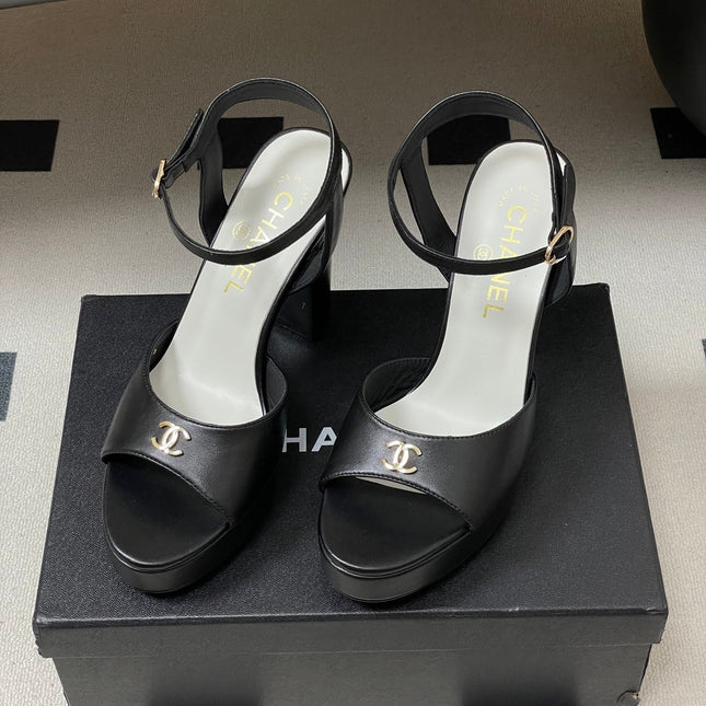CHANEL 26S HIGH HEEL SANDALS 120 MM IN BLACK LAMBSKIN