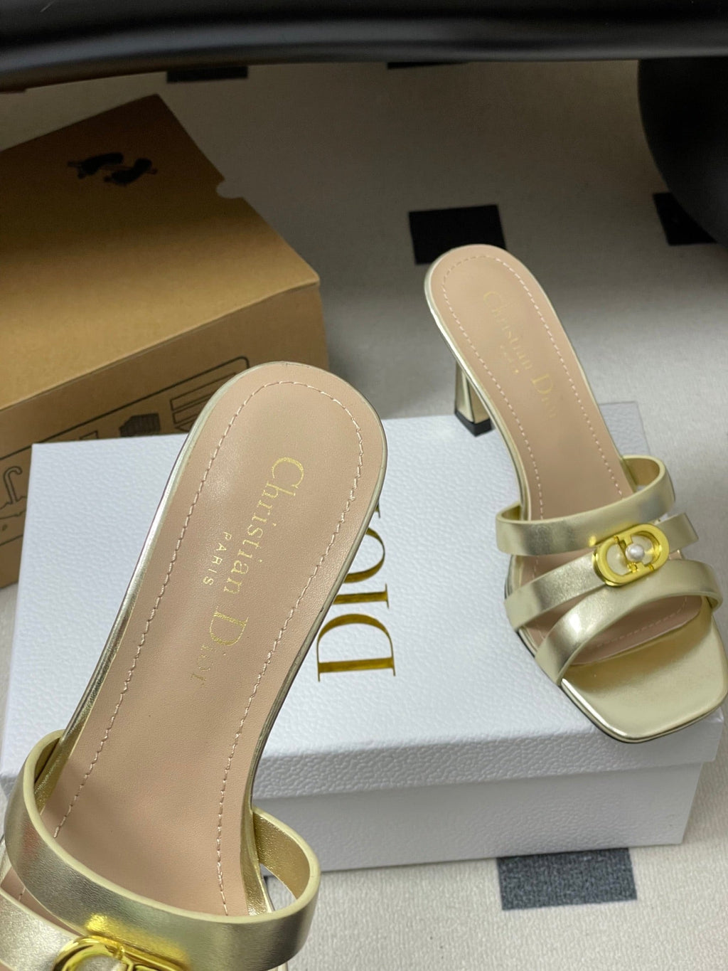 DIOR 26S HIGH HEEL SANDALS 80 MM IN GOLD CALFSKIN