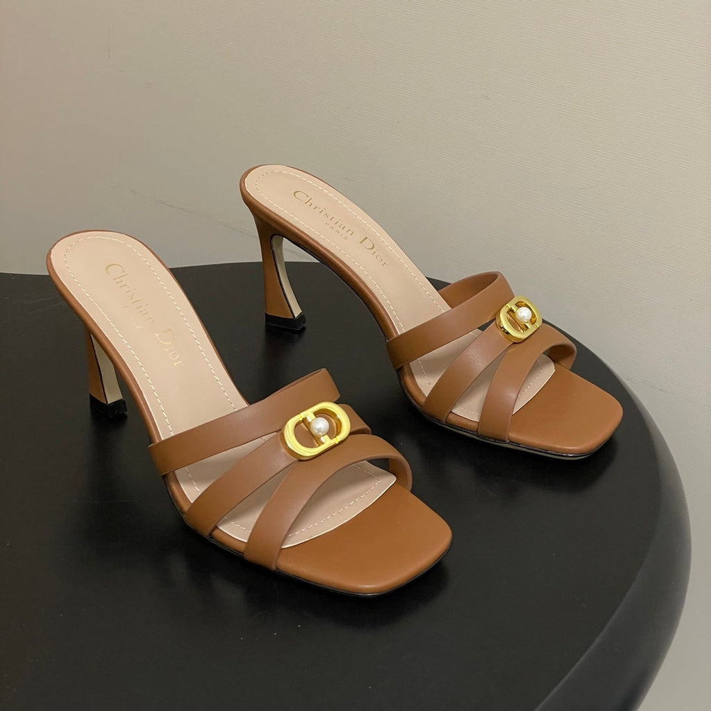 DIOR 26S HIGH HEEL SANDALS 80 MM IN BROWN CALFSKIN