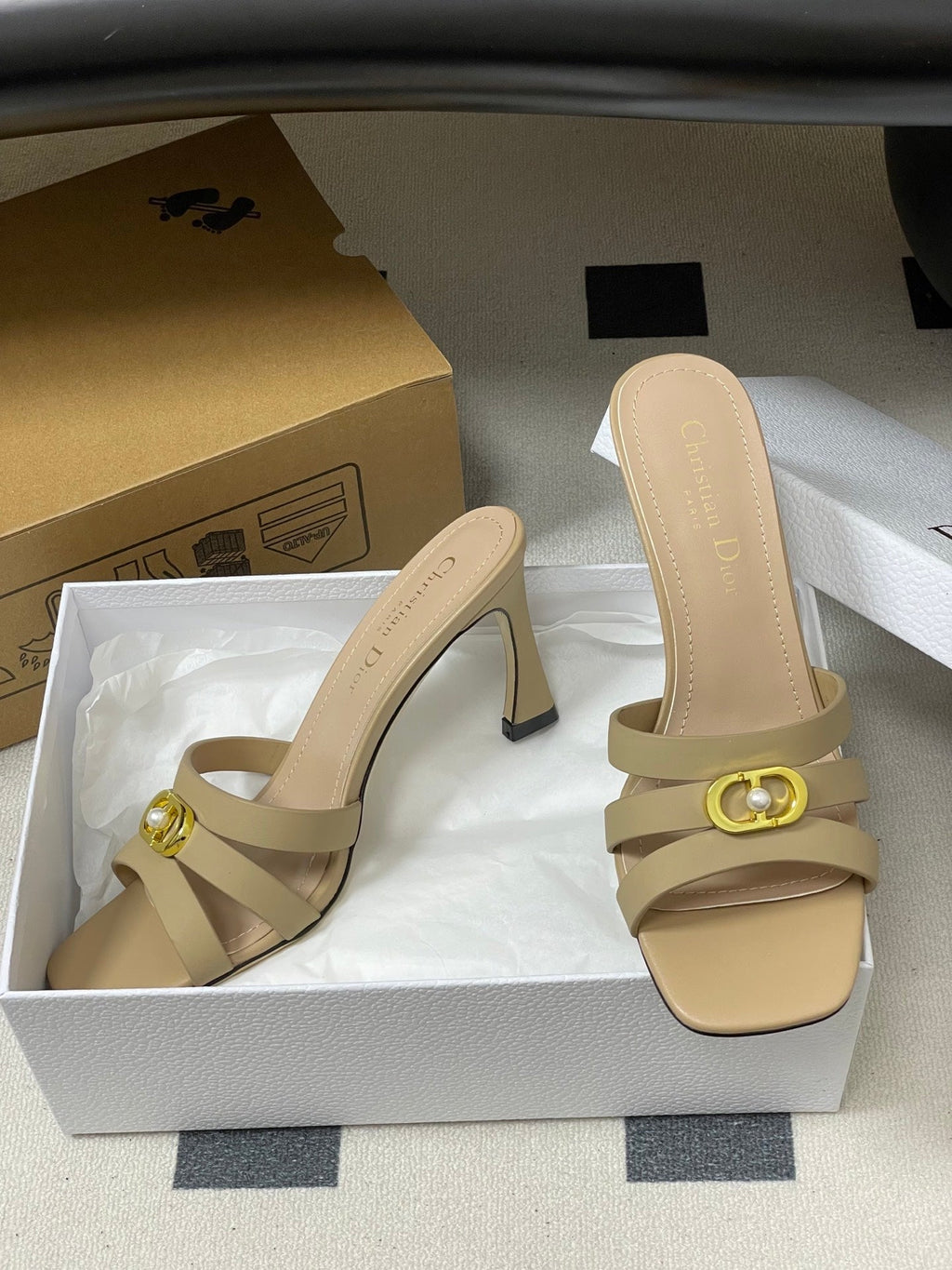 DIOR 26S HIGH HEEL SANDALS 80 MM IN WARM BEIGE BROWN CALFSKIN