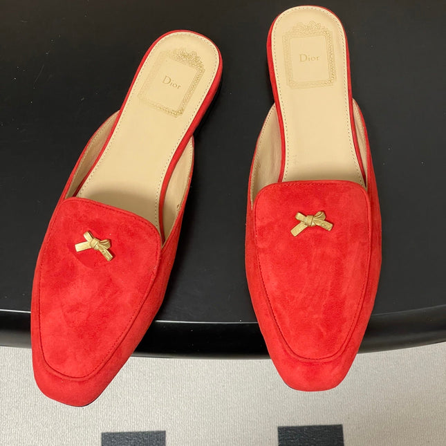 DIOR 26S MULES IN RED SUEDE WITH BOW