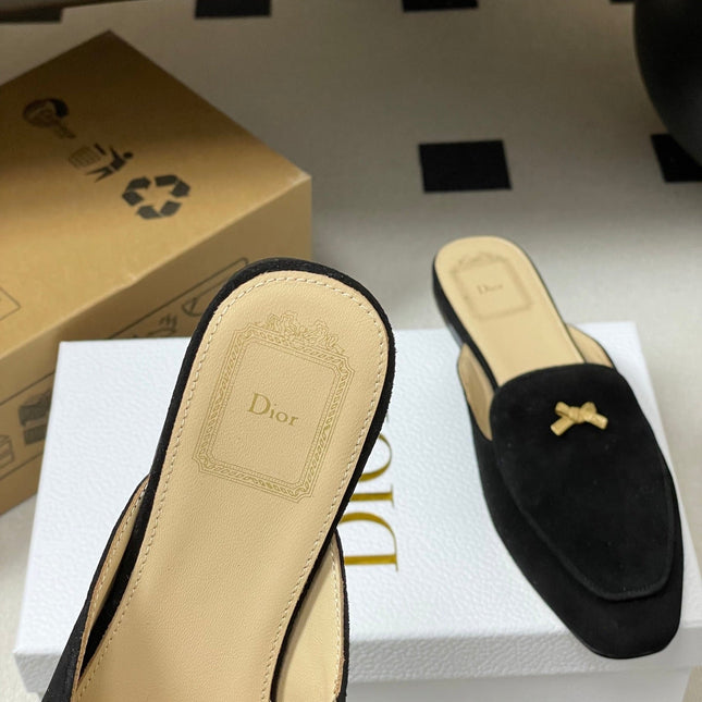 DIOR 26S MULES IN BLACK SUEDE WITH BOW