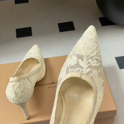 GIANVITO ROSSI 26S HIGH HEELS 85 MM IN CREAM WHITE LACE