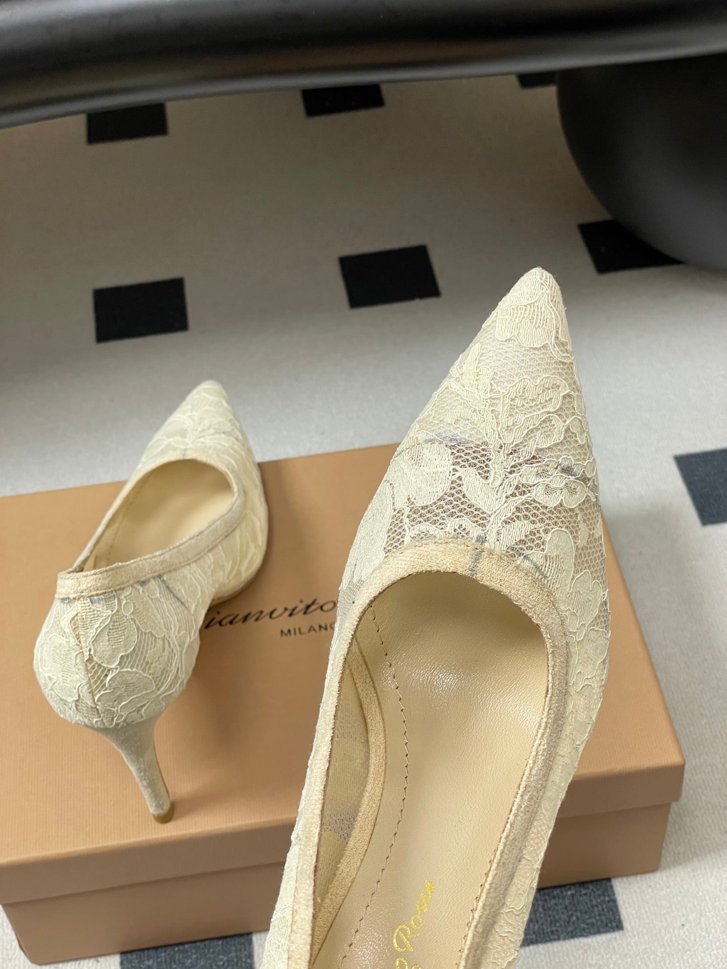 GIANVITO ROSSI 26S HIGH HEELS 85 MM IN CREAM WHITE LACE