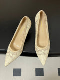 GIANVITO ROSSI 26S HIGH HEELS 85 MM IN CREAM WHITE LACE