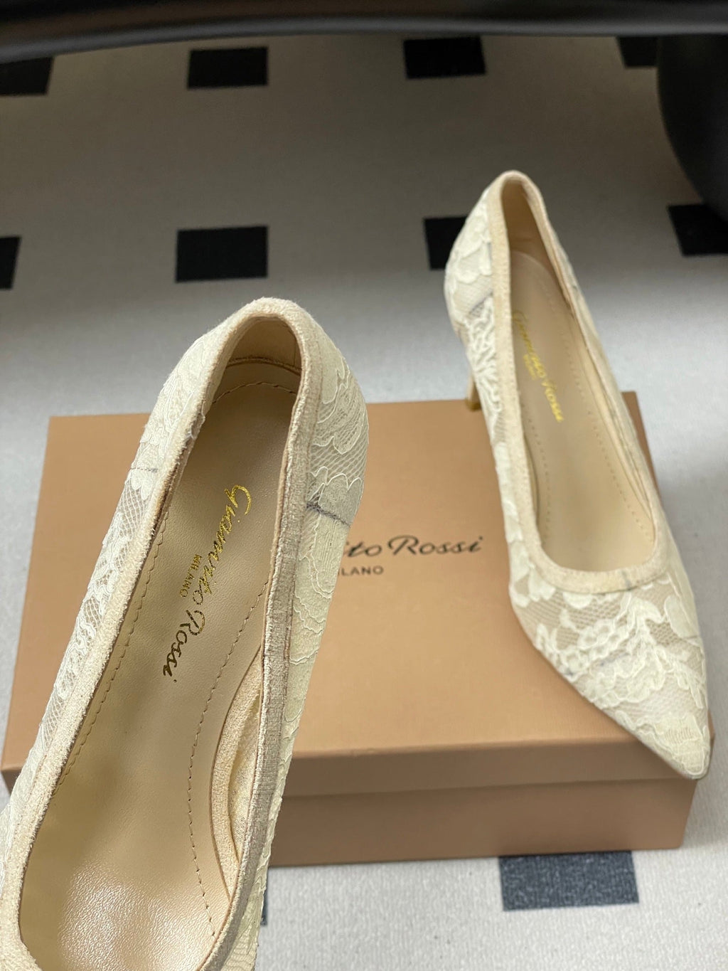 GIANVITO ROSSI 26S HIGH HEELS 85 MM IN CREAM WHITE LACE