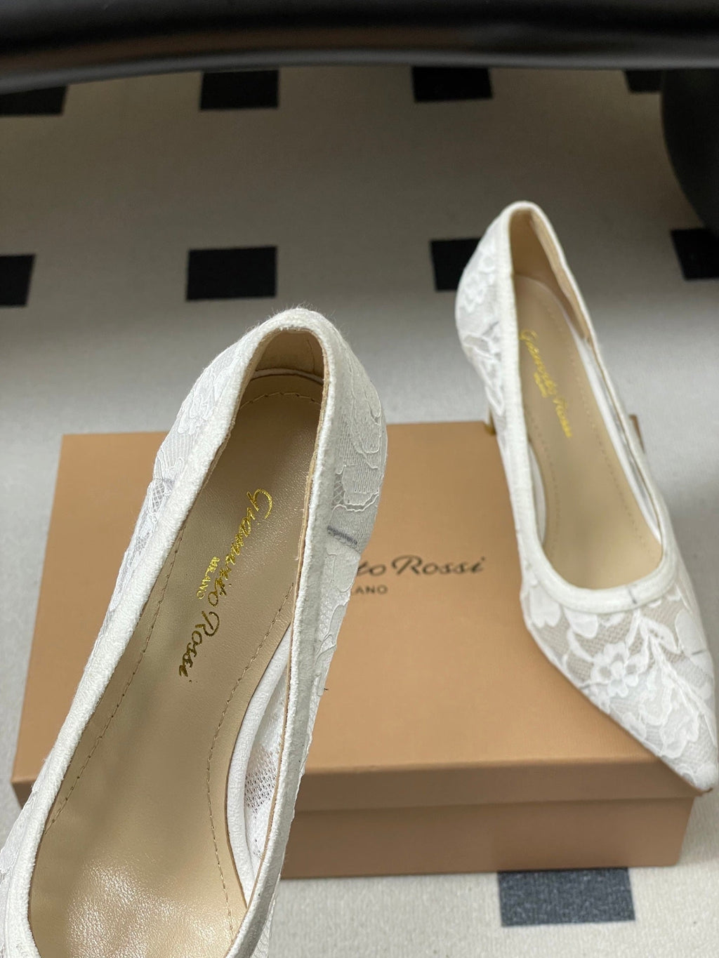 GIANVITO ROSSI 26S HIGH HEELS 85 MM IN WHITE LACE