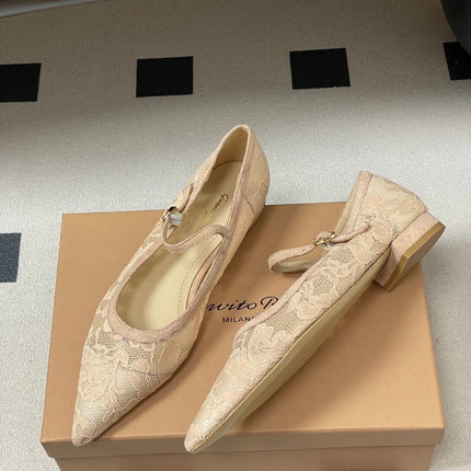 GIANVITO ROSSI 26S MARY JANE IN NUDE LACE