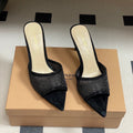 GIANVITO ROSSI 26S HIGH HEELS 85 MM IN BLACK SUEDE WITH RHINESTONE STRAP
