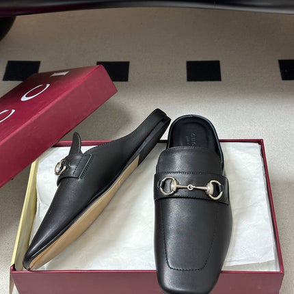 GUCCI 26S HORSEBIT LOAFER MULES IN BLACK CALFSKIN