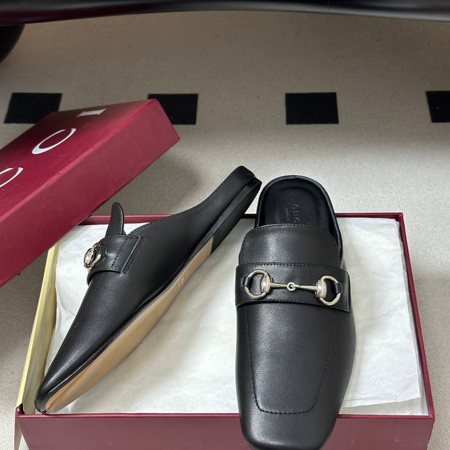 GUCCI 26S HORSEBIT LOAFER MULES IN BLACK CALFSKIN